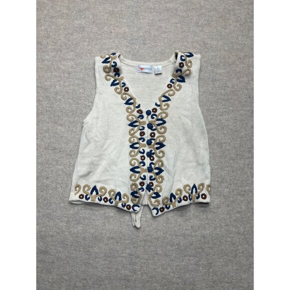 Vintage 90s Christina Knit Sweater Vest Boho Cottage Retro Western Medium - Picture 1 of 7